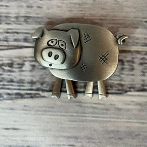 Vintage JJ Jonette Pig Silver Pewter Brooch Pin Jewelry